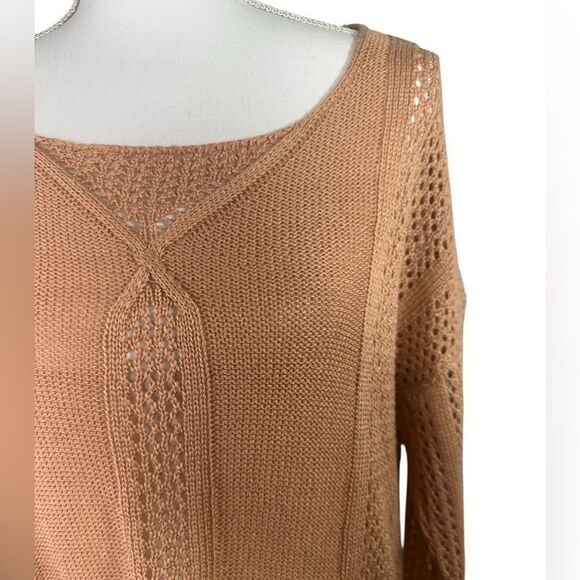 Polly Cooper Lightweight Open Back Chic Tan Knit Sweater Size S/M - Picture 3 of 12